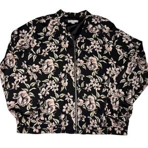 Cato Floral Bomber Jacket Black Pink Zip Up Lightweight XL